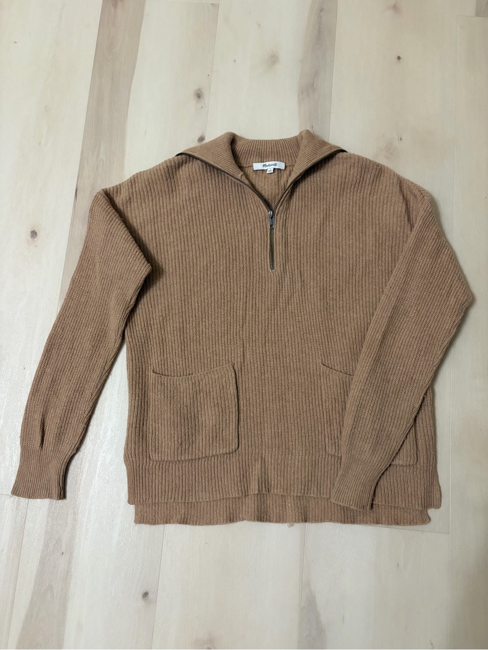 Madewell Camel Ribbed Half-Zip Sweater